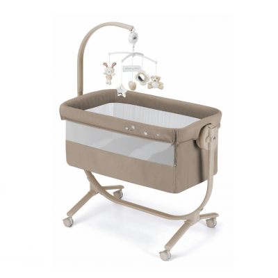 Patut, Cullami, co-sleeper 2 in 1, Cu laterala culisanta, Cu setare unghiulara, Cu roti, Reglabil in 8 pozitii pe inaltime, Bej