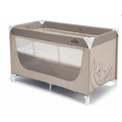 Patut pliant voiaj ultraportabil pentru copii "Pisolino", usor de transportat, ideal pentru calatorii, material rezistent cu protectii laterale si saltea inclusa, Bej