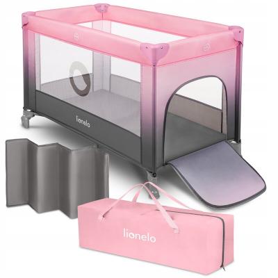 Lionelo - Patut pliant cu un nivel Stefi, Cu intrare laterala cu fermoar, 2 roti, 120x60 cm, Roz Ombre