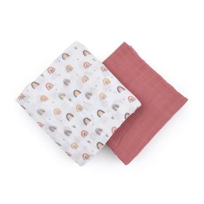 Petite&Mars - Set 2 scutece din muselina de bambus Misty Rose Rainbow, Hipoalergenice, Dimensiuni mari 120 x 120 cm, Certificate Oeko Tex Standard 100, Multicolor