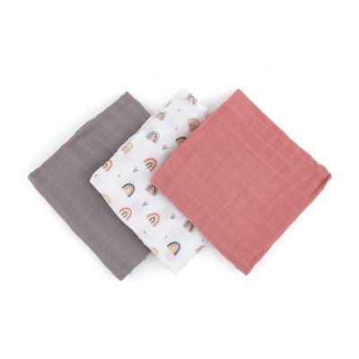 Petite&Mars - Set 3 scutece din muselina de bambus Moussy Rose Rainbow, Hipoalergenice, 68 x 68 cm, Certificate Oeko Tex Standard 100, Multicolor