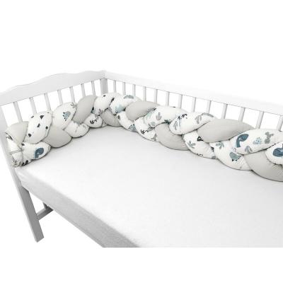 MimiNu - Protectie laterala pentru patut bebe, Tip Bumper impletit, Din bumbac, Din materiale certificate Oeko Tex Standard 100, Lungime 220 cm, Dino Granat