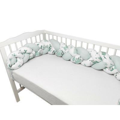 MimiNu - Protectie laterala pentru patut bebe, Tip Bumper impletit, Din bumbac, Din materiale certificate Oeko Tex Standard 100, Lungime 220 cm, Dino Mint