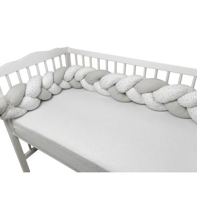 MimiNu - Protectie laterala pentru patut bebe, Tip Bumper impletit, Din bumbac, Din materiale certificate Oeko Tex Standard 100, Lungime 220 cm, Mini Gray Stars