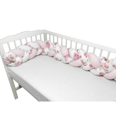MimiNu - Protectie laterala pentru patut bebe, Tip Bumper impletit, Din bumbac, Din materiale certificate Oeko Tex Standard 100, Lungime 220 cm, Pink Ballerina