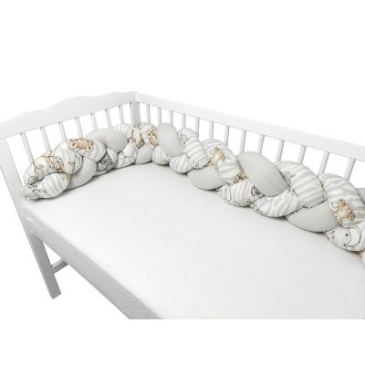 MimiNu - Protectie laterala pentru patut bebe, Tip Bumper impletit, Din bumbac, Din materiale certificate Oeko Tex Standard 100, Lungime 220 cm, Safari Natural