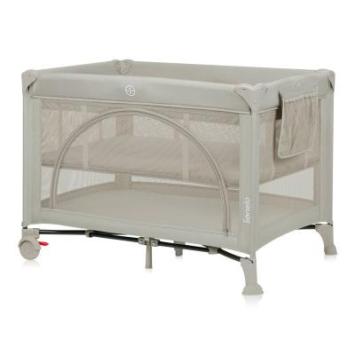 Patut pliant, Lionelo, Laura, 102 x 74 cm, Cu doua nivele, Functie de tarc, Cu roti, Include salteluta si geanta de transport, Pereti din plasa, Deschidere laterala, Pana la 15 kg, 0 luni +, Bej