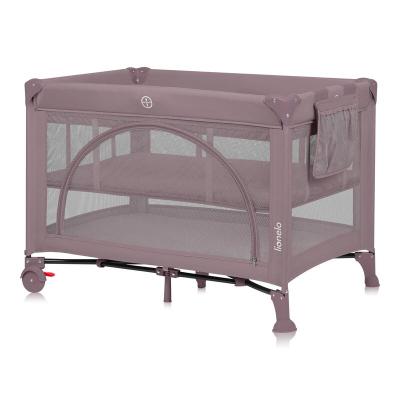 Patut pliant, Lionelo, Laura, 102 x 74 cm, Cu doua nivele, Functie de tarc, Cu roti, Include salteluta si geanta de transport, Pereti din plasa, Deschidere laterala, Pana la 15 kg, 0 luni +, Roz