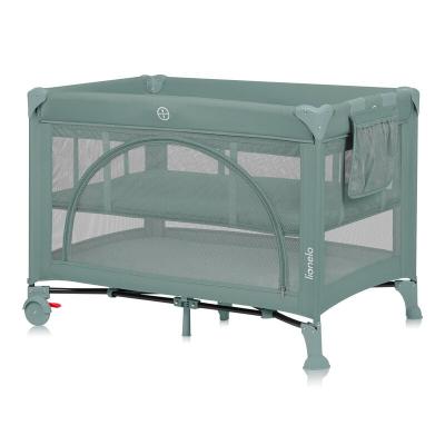 Patut pliant, Lionelo, Laura, 102 x 74 cm, Cu doua nivele, Functie de tarc, Cu roti, Include salteluta si geanta de transport, Pereti din plasa, Deschidere laterala, Pana la 15 kg, 0 luni +, Verde