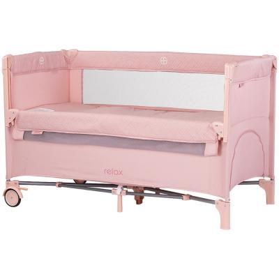 Patut pliabil Chipolino Relax pink marshmallow linen cu laterala culisanta